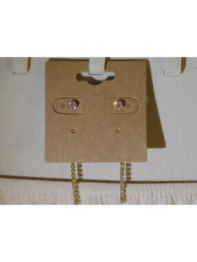 Pink Stud and Gold Rhinestone Chain Drop Earrings